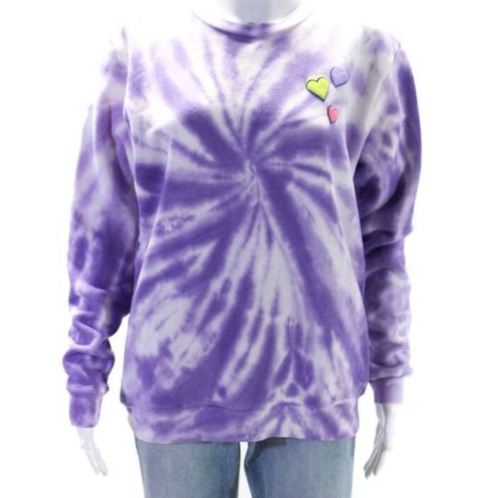 Roller Rabbit Purple Tie-Dye Sweatshirt with Heart Patches AS
